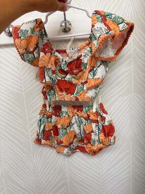 Kate Quinn Poppy Print Ruffle Crop Top and Bloomer Set 12/18m